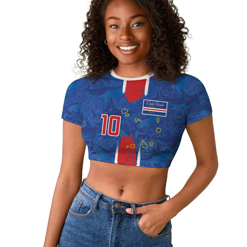Cabo Verde Custom Raglan Cropped T shirt Paint Brush Stroke Shark Pattern Map Design