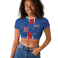 Cabo Verde Custom Raglan Cropped T shirt Paint Brush Stroke Shark Pattern Map Design