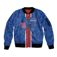 Cabo Verde Custom Sleeve Zip Bomber Jacket Paint Brush Stroke Shark Pattern Map Design