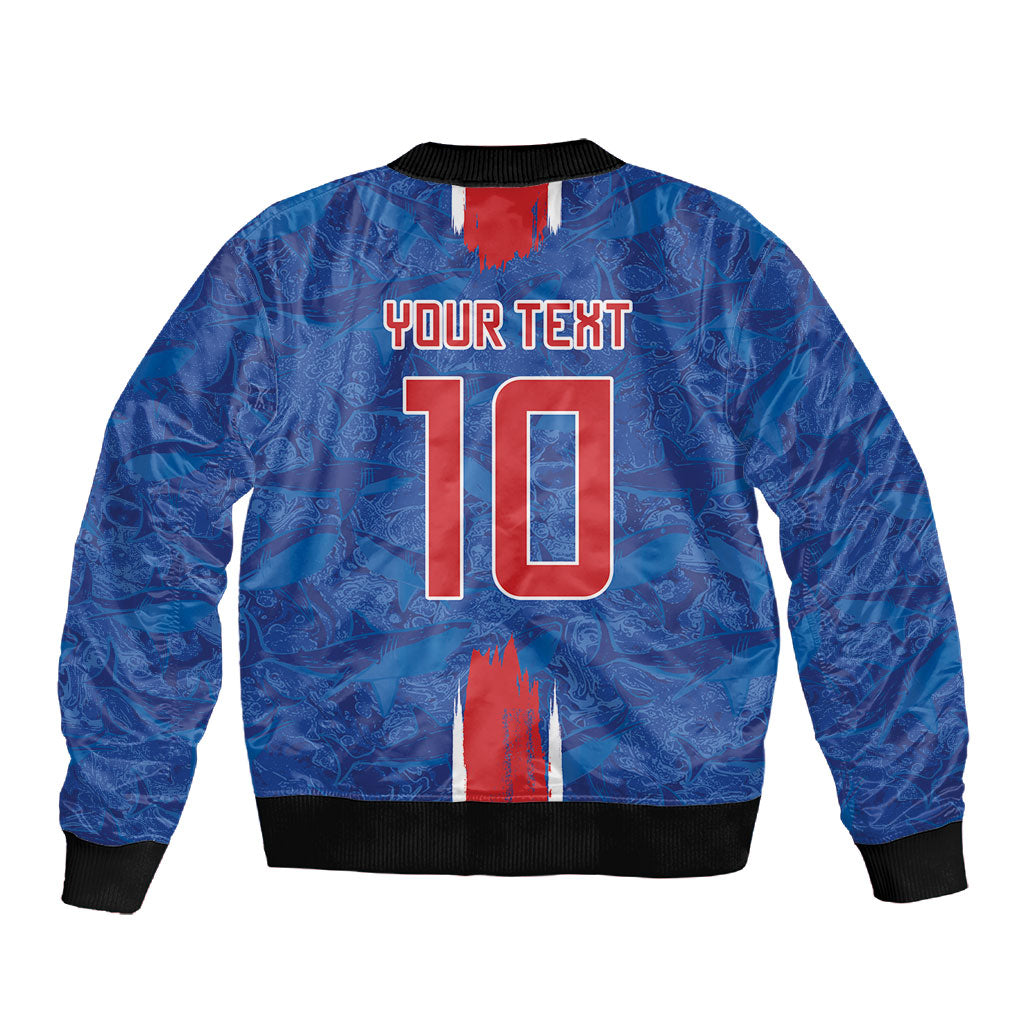 Cabo Verde Custom Sleeve Zip Bomber Jacket Paint Brush Stroke Shark Pattern Map Design