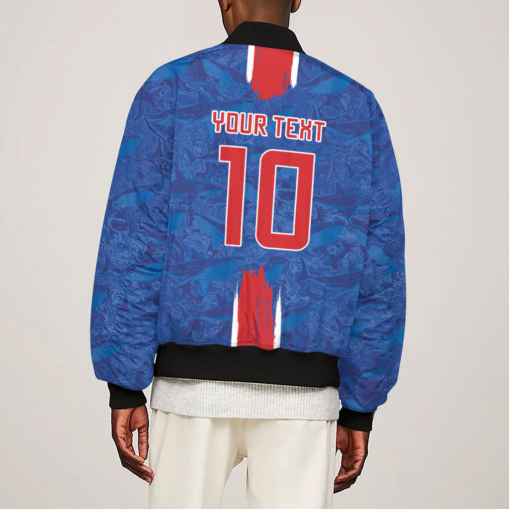 Cabo Verde Custom Sleeve Zip Bomber Jacket Paint Brush Stroke Shark Pattern Map Design