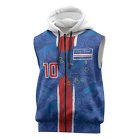 Cabo Verde Custom Sleeveless Zip Hoodie Paint Brush Stroke Shark Pattern Map Design
