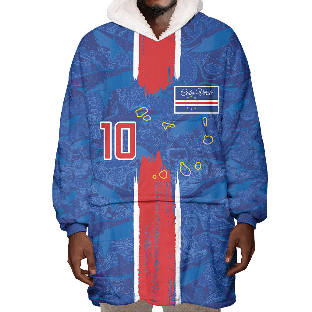 Cabo Verde Custom Wearable Blanket Hoodie Paint Brush Stroke Shark Pattern Map Design