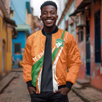 Cote D'Ivoire Football Custom Bomber Jacket Abstract Wave Pattern Tribal Sporty Style