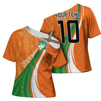 Cote D'Ivoire Football Custom Cross Shoulder Shirt Abstract Wave Pattern Tribal Sporty Style
