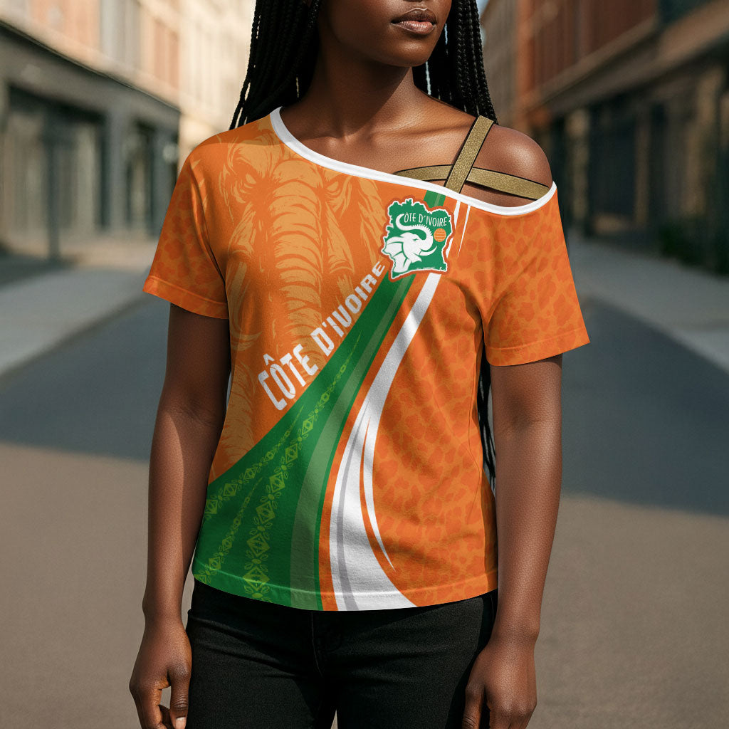 Cote D'Ivoire Football Custom Cross Shoulder Shirt Abstract Wave Pattern Tribal Sporty Style