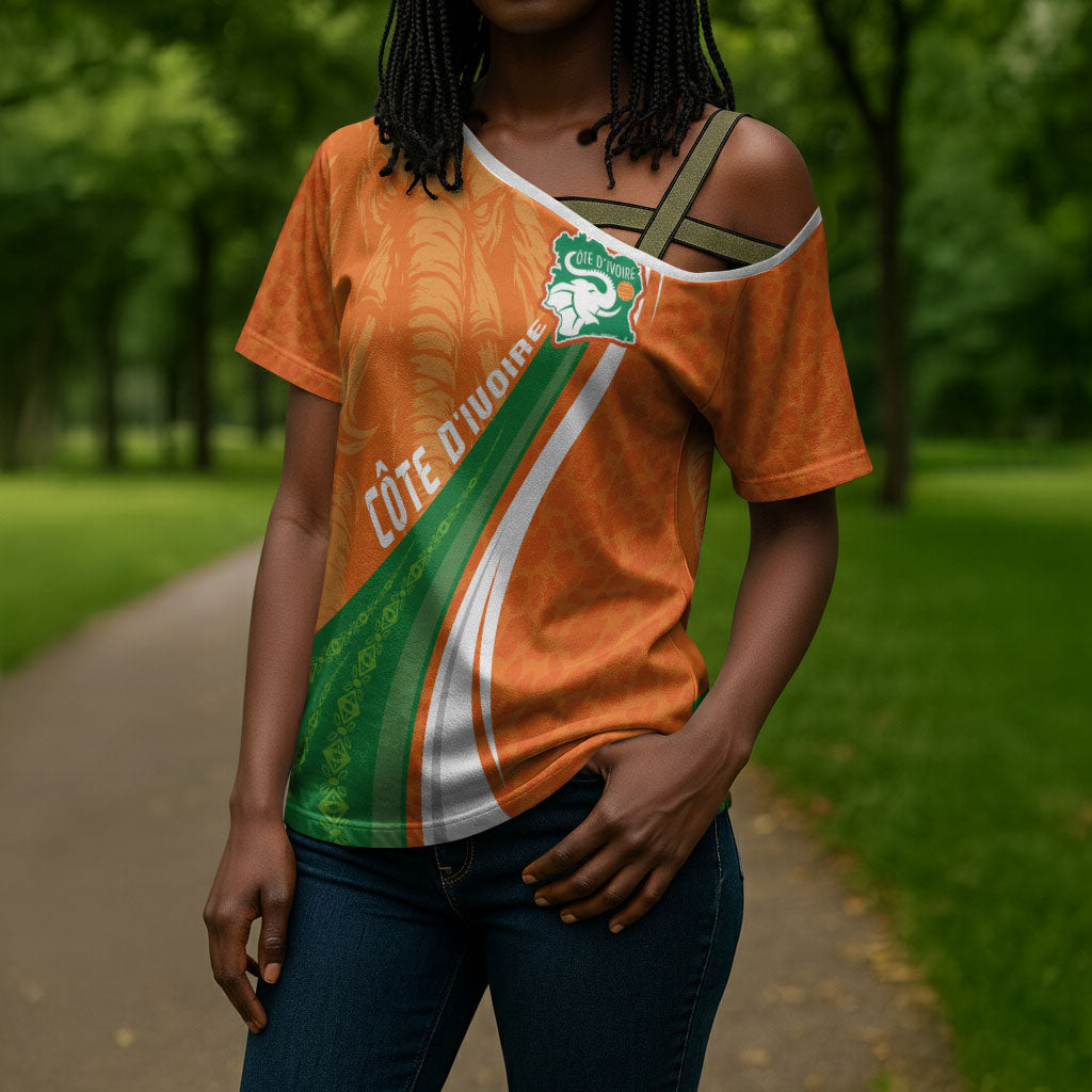 Cote D'Ivoire Football Custom Cross Shoulder Shirt Abstract Wave Pattern Tribal Sporty Style