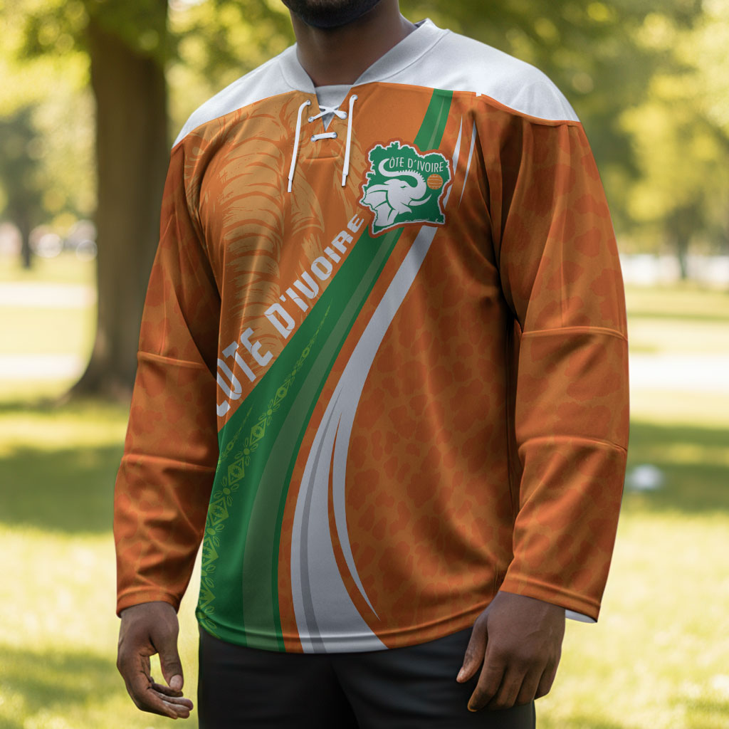 Cote D'Ivoire Football Custom Hockey Jersey Abstract Wave Pattern Tribal Sporty Style