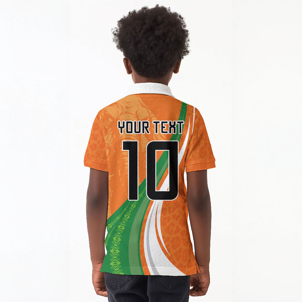 Cote D'Ivoire Football Custom Kid Polo Shirt Abstract Wave Pattern Tribal Sporty Style