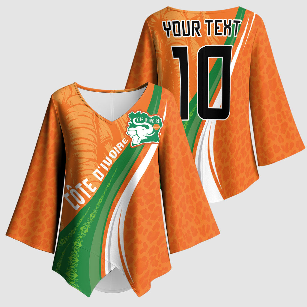 Cote D'Ivoire Football Custom Kimono Sleeve Blouse Abstract Wave Pattern Tribal Sporty Style