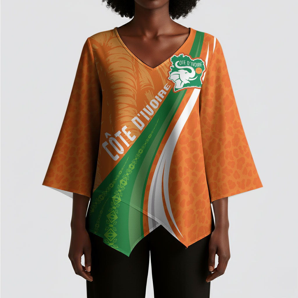 Cote D'Ivoire Football Custom Kimono Sleeve Blouse Abstract Wave Pattern Tribal Sporty Style