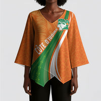 Cote D'Ivoire Football Custom Kimono Sleeve Blouse Abstract Wave Pattern Tribal Sporty Style