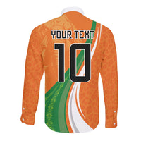 Cote D'Ivoire Football Custom Long Sleeve Button Shirt Abstract Wave Pattern Tribal Sporty Style