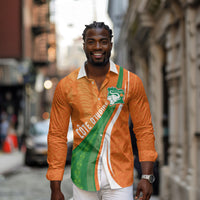 Cote D'Ivoire Football Custom Long Sleeve Button Shirt Abstract Wave Pattern Tribal Sporty Style