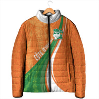 Cote D'Ivoire Football Custom Padded Jacket Abstract Wave Pattern Tribal Sporty Style