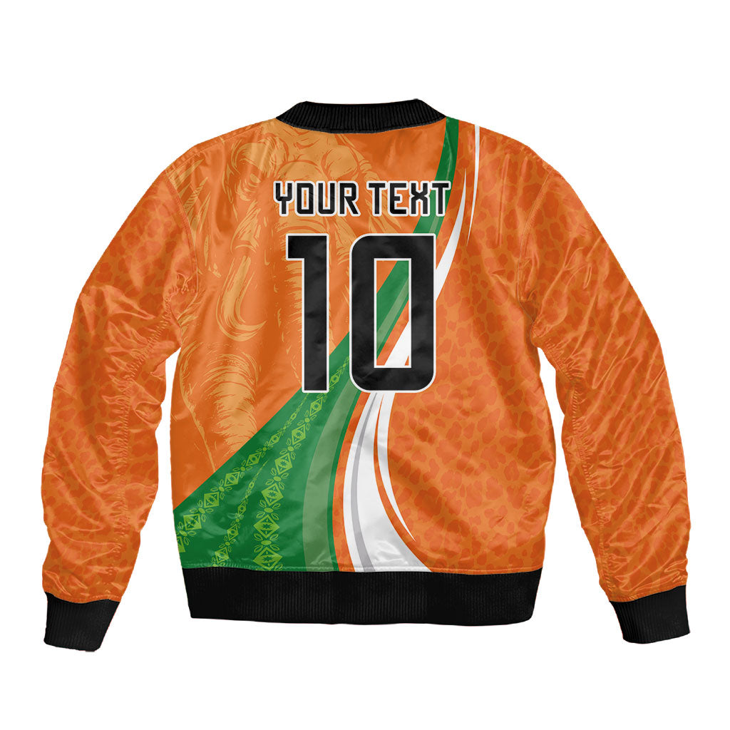 Cote D'Ivoire Football Custom Sleeve Zip Bomber Jacket Abstract Wave Pattern Tribal Sporty Style