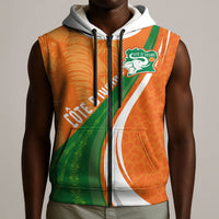 Cote D'Ivoire Football Custom Sleeveless Zip Hoodie Abstract Wave Pattern Tribal Sporty Style