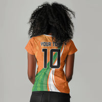 Cote D'Ivoire Football Custom Women V-Neck T-Shirt Abstract Wave Pattern Tribal Sporty Style