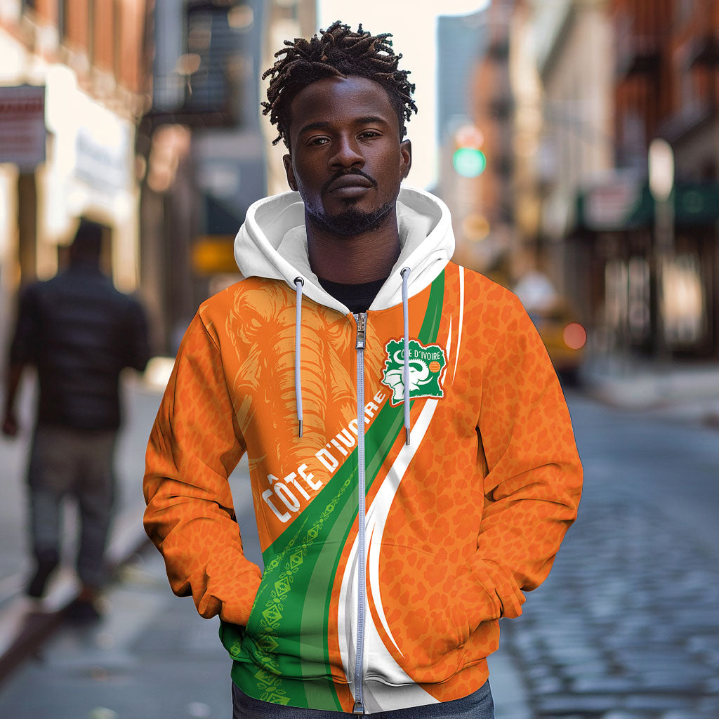 Cote D'Ivoire Football Custom Zip Hoodie Abstract Wave Pattern Tribal Sporty Style