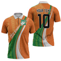 Cote D'Ivoire Football Custom Zipper Polo Shirt Abstract Wave Pattern Tribal Sporty Style