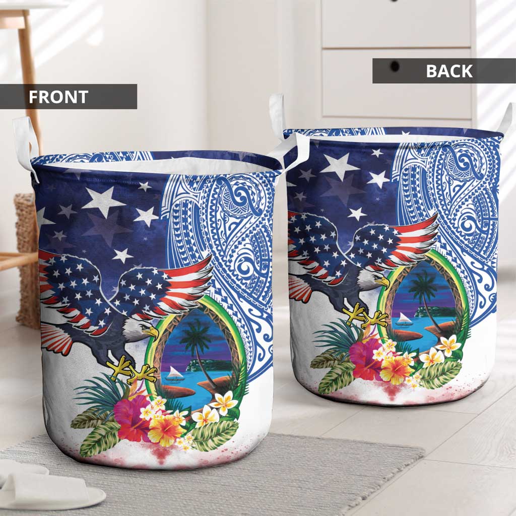 Guam and United States Together Laundry Basket Bald Eagle and Guam Seal with Flower and Tribal Tattoos - Wonder Print Shop
