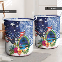 Guam and United States Together Laundry Basket Bald Eagle and Guam Seal with Flower and Tribal Tattoos - Wonder Print Shop
