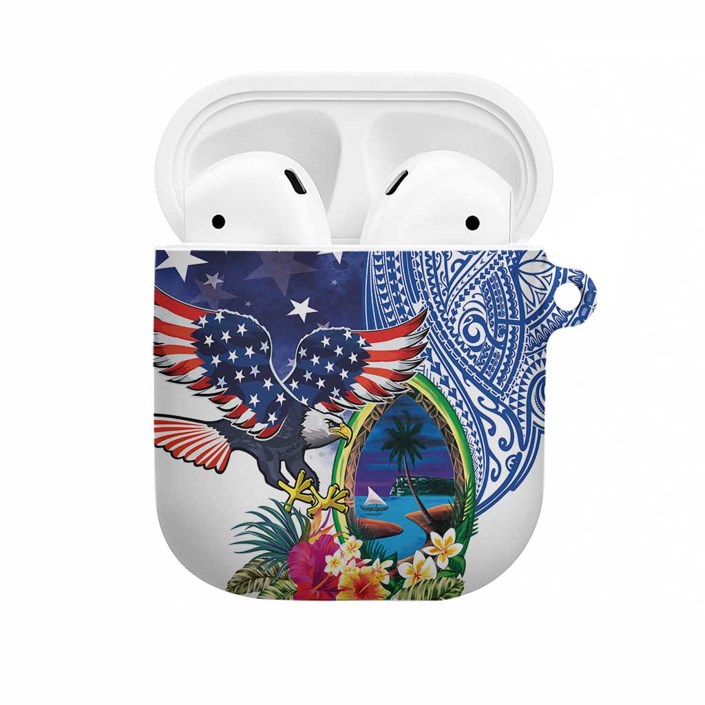 Guam and United States Together AirPods Case Bald Eagle and Guam Seal with Flower and Tribal Tattoos - Wonder Print Shop
