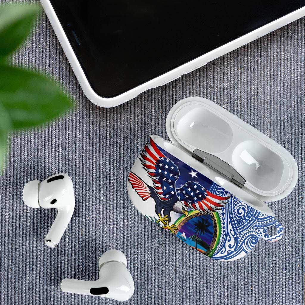 Guam and United States Together AirPods Case Bald Eagle and Guam Seal with Flower and Tribal Tattoos - Wonder Print Shop