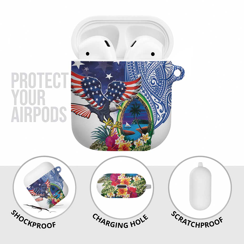 Guam and United States Together AirPods Case Bald Eagle and Guam Seal with Flower and Tribal Tattoos - Wonder Print Shop