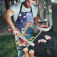 Guam and United States Together Apron Bald Eagle and Guam Seal with Flower and Tribal Tattoos - Wonder Print Shop