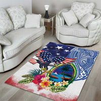 Guam and United States Together Area Rug Bald Eagle and Guam Seal with Flower and Tribal Tattoos - Wonder Print Shop