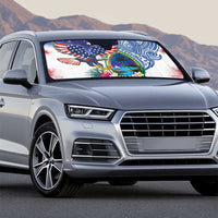 Guam and United States Together Auto Sun Shade Bald Eagle and Guam Seal with Flower and Tribal Tattoos - Wonder Print Shop