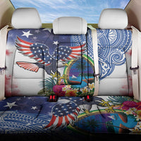 Guam and United States Together Back Car Seat Cover Bald Eagle and Guam Seal with Flower and Tribal Tattoos - Wonder Print Shop
