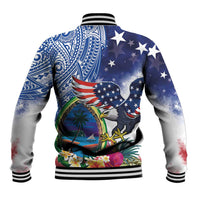 Guam and United States Together Baseball Jacket Bald Eagle and Guam Seal with Flower and Tribal Tattoos - Wonder Print Shop