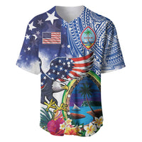 Guam and United States Together Baseball Jersey Bald Eagle and Guam Seal with Flower and Tribal Tattoos - Wonder Print Shop