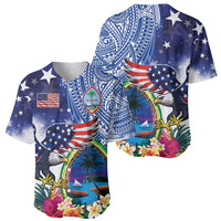 Guam and United States Together Baseball Jersey Bald Eagle and Guam Seal with Flower and Tribal Tattoos - Wonder Print Shop