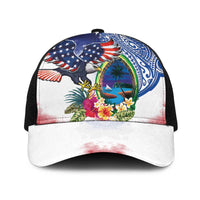 Guam and United States Together Baseball Net Cap Bald Eagle and Guam Seal with Flower and Tribal Tattoos - Wonder Print Shop