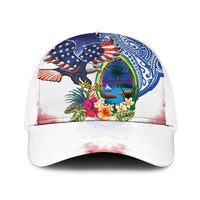 Guam and United States Together Baseball Net Cap Bald Eagle and Guam Seal with Flower and Tribal Tattoos - Wonder Print Shop