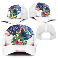 Guam and United States Together Baseball Net Cap Bald Eagle and Guam Seal with Flower and Tribal Tattoos - Wonder Print Shop