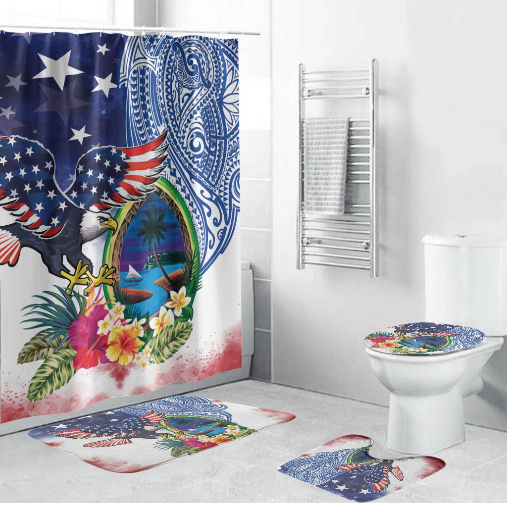 Guam and United States Together Bathroom Set Bald Eagle and Guam Seal with Flower and Tribal Tattoos - Wonder Print Shop