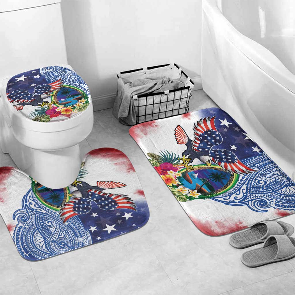 Guam and United States Together Bathroom Set Bald Eagle and Guam Seal with Flower and Tribal Tattoos - Wonder Print Shop