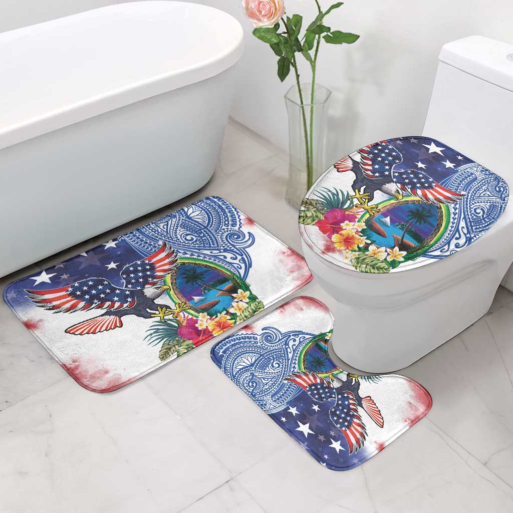 Guam and United States Together Bathroom Set Bald Eagle and Guam Seal with Flower and Tribal Tattoos - Wonder Print Shop