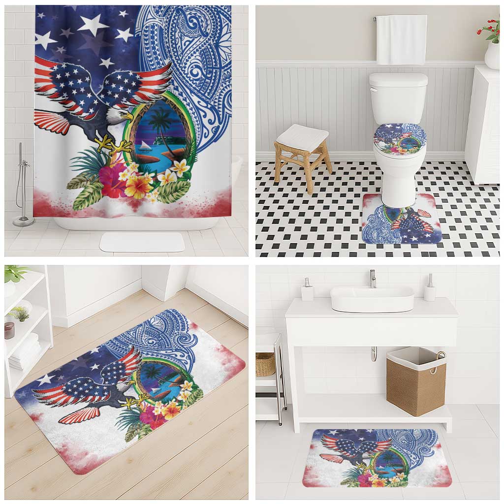 Guam and United States Together Bathroom Set Bald Eagle and Guam Seal with Flower and Tribal Tattoos - Wonder Print Shop