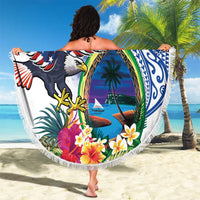 Guam and United States Together Beach Blanket Bald Eagle and Guam Seal with Flower and Tribal Tattoos - Wonder Print Shop
