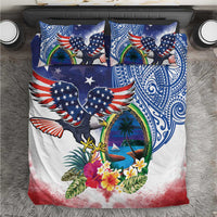 Guam and United States Together Bedding Set Bald Eagle and Guam Seal with Flower and Tribal Tattoos - Wonder Print Shop