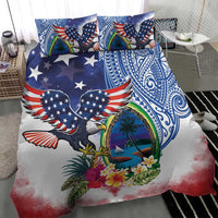 Guam and United States Together Bedding Set Bald Eagle and Guam Seal with Flower and Tribal Tattoos - Wonder Print Shop