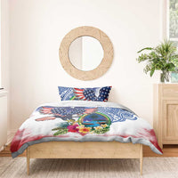 Guam and United States Together Bedding Set Bald Eagle and Guam Seal with Flower and Tribal Tattoos - Wonder Print Shop