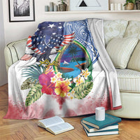 Guam and United States Together Blanket Bald Eagle and Guam Seal with Flower and Tribal Tattoos - Wonder Print Shop