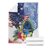 Guam and United States Together Blanket Bald Eagle and Guam Seal with Flower and Tribal Tattoos - Wonder Print Shop