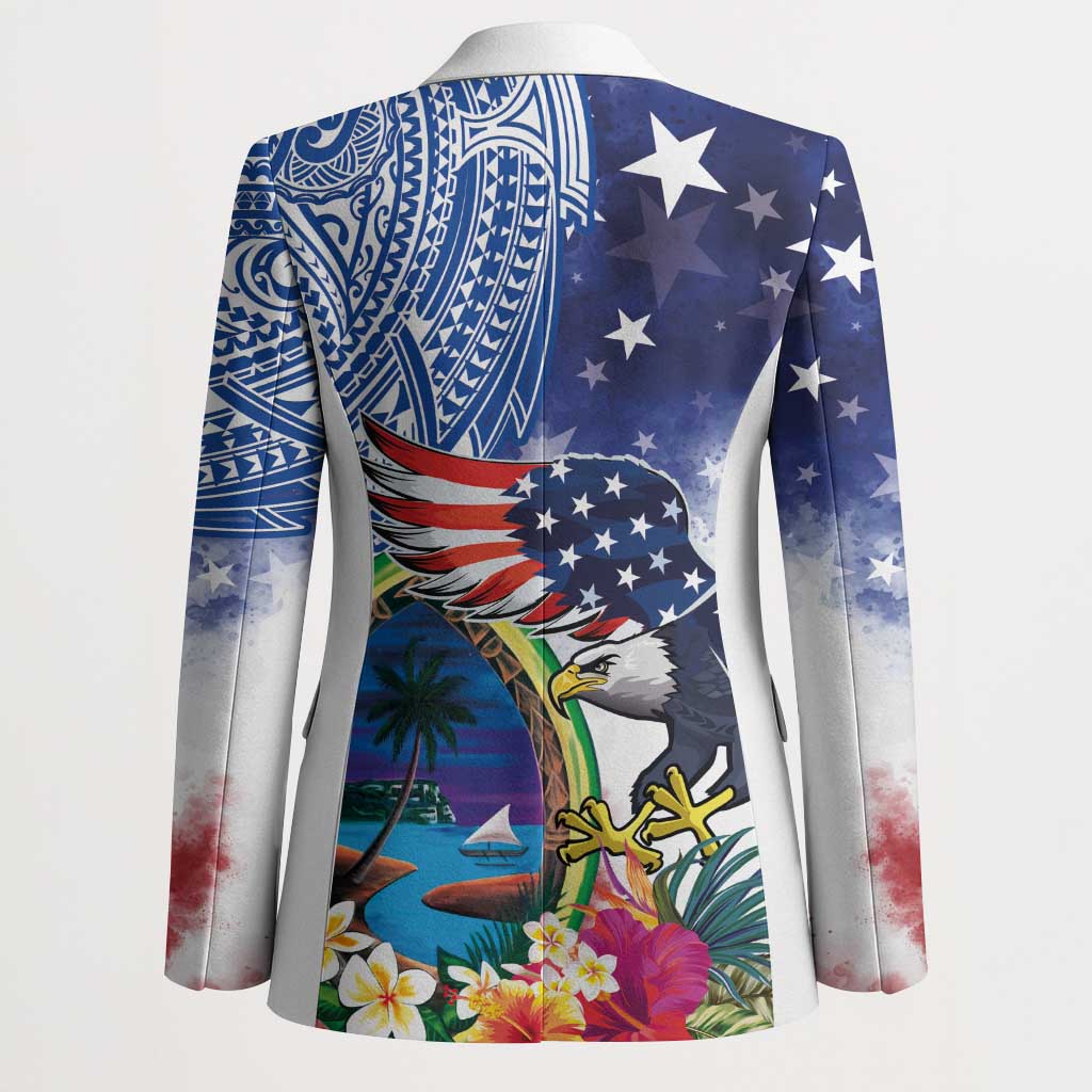 Guam and United States Together Blazer Bald Eagle and Guam Seal with Flower and Tribal Tattoos - Wonder Print Shop